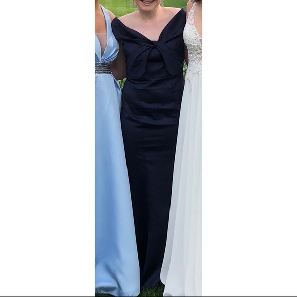 Navy Satin Prom Dress - Picture 3 of 3